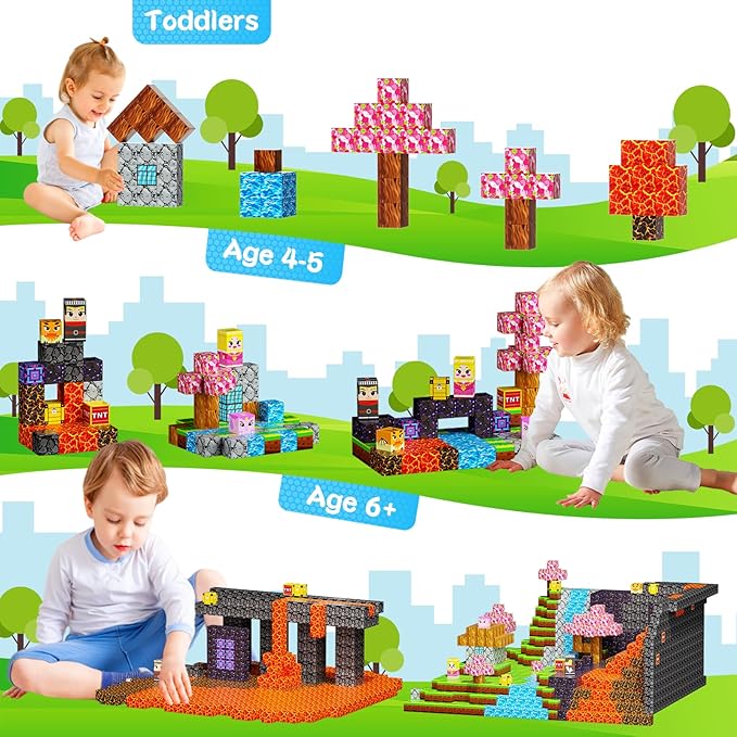 100PCS Magnetic Blocks, Magic Forest Set for Boys & Girls Toys Age 3-5 6-8 8-10, Magnetic Tiles 1" Building Blocks Toddler STEM Sensory, Creative Kids Games Kids Toys