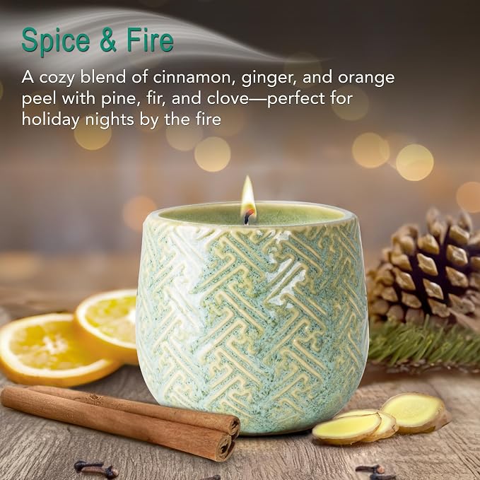 Hyggelight - The Growing Candle, Spice & Fire Scented, 10oz Ceramic Pot, Aromatherapy Candles for Home, 100% Soy, Ida