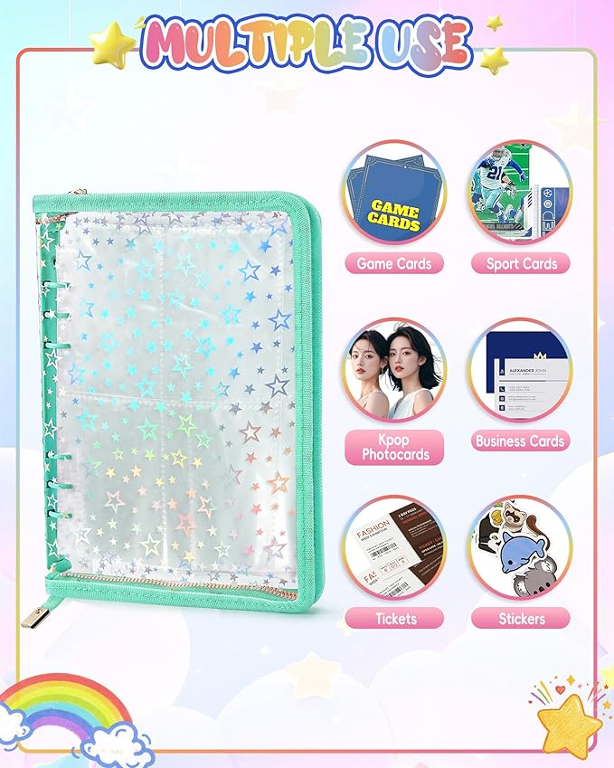4 Pocket Card Binder with 20 Stickers, A5 Kpop Photocard Binder for 400 Cards, Trading Card Binder, Card Collection Binder, Cute Mini Card Binder for Gifts