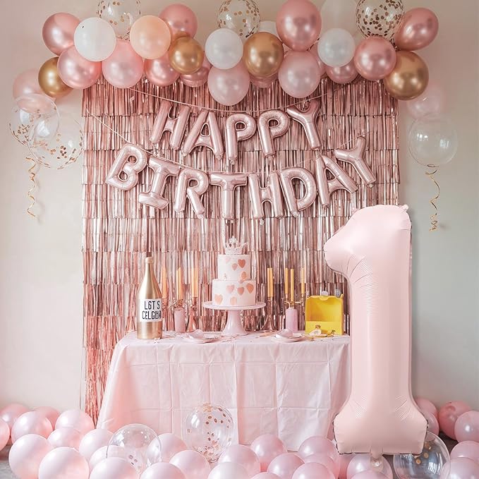 Big Number 1 Balloons, Dusty Light Pink Foil 1 Balloon Numbers 40 Inch, Giant 1st Birthday Party Decor, Baby Blush Pink Mylar Helium One Balloon for Girls Baby Shower Anniversary Decorations
