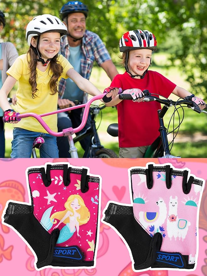 Boao 3 Pairs Kids Half Finger Bike Gloves Non-Slip Breathable Adjustable Birthday Gift for Boys Girls for Bike Workout