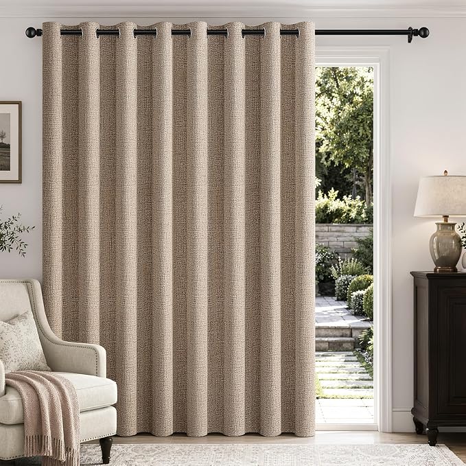 MIULEE Extra Wide 100% Blackout Curtains for Sliding Glass Doors Linen Textured W100 x L84 inch Panel Copper Brown Thermal Insulated Grommet Room Darkening Drapes for Patio, 1 Panel Set