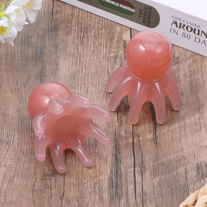 ElevateTech 2 Pcs Scalp Massager Tool Manual Head Massager Comb Point Massage Comb Head Massage Tools for Headaches Portable Pink Gua Sha Acupressure Tool for Hair Body Relaxation