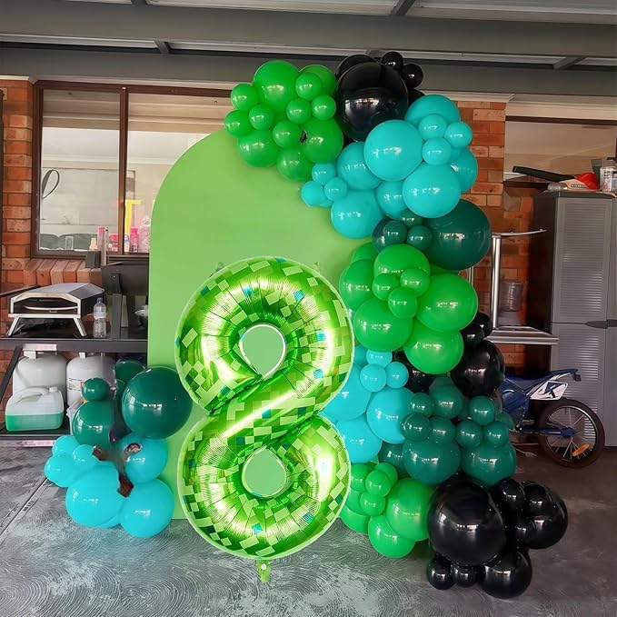 Number 8 Balloons 40 Inch, Gaint Cartoon Lime Green Pixel 8 Balloon Number for Boys 8th Birthday Decorations, Dark Kelly Green Foil 8 Balloon for Kids 8 Year Old Birthday Video Game Golf Party Decor