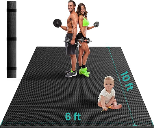 Stepwaver Extra Large Exercise Mat, 7'x5' 8'x6' 10'x6' (8mm) Extra Thick Workout Mats for Home Gym Flooring, Non-Slip, Ultra Durable, High-Density Gym Mat for Cardio,Yoga, Jump Rope, MMA, Weights