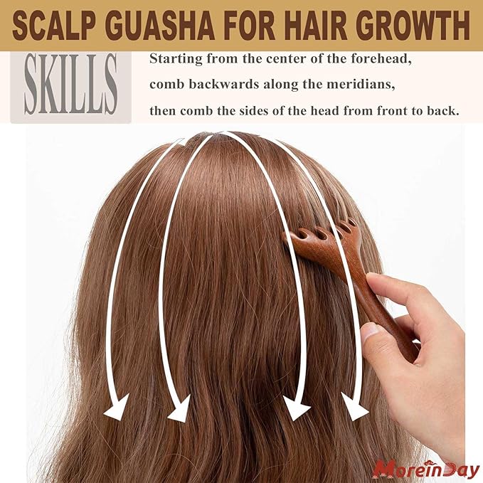Head Massager Scalp, Wooden Scalp Massager, Foot Massage Tool | with storage pouch, natural Sandalwood, masajeador de cabeza, scalp massage for stress relax, foot massage for muscles relax