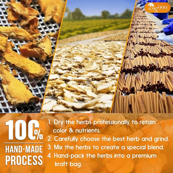 TOG999, Premium 6oz Ginger Turmeric Cinnamon Loose Leaf Herbal Tea - Premium Quality Spiced Herbal Blend – Caffeine-Free, Non-GMO, Natural Dried Roots and Bark. Vegan-Friendly.