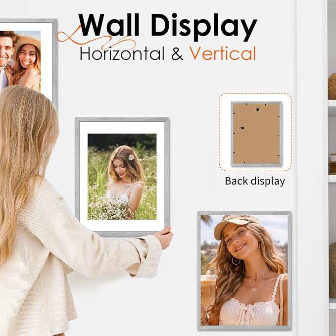 FIXSMITH 11x14 Picture Frame 2 Pack, Marble Gray Photo Frame with HD Plexiglass, Display Pictures 8x10 with Mat or 11x14 Without Mat, Marble Gray Picture Frames Collage Wall Decor, Gallary Wall Frame