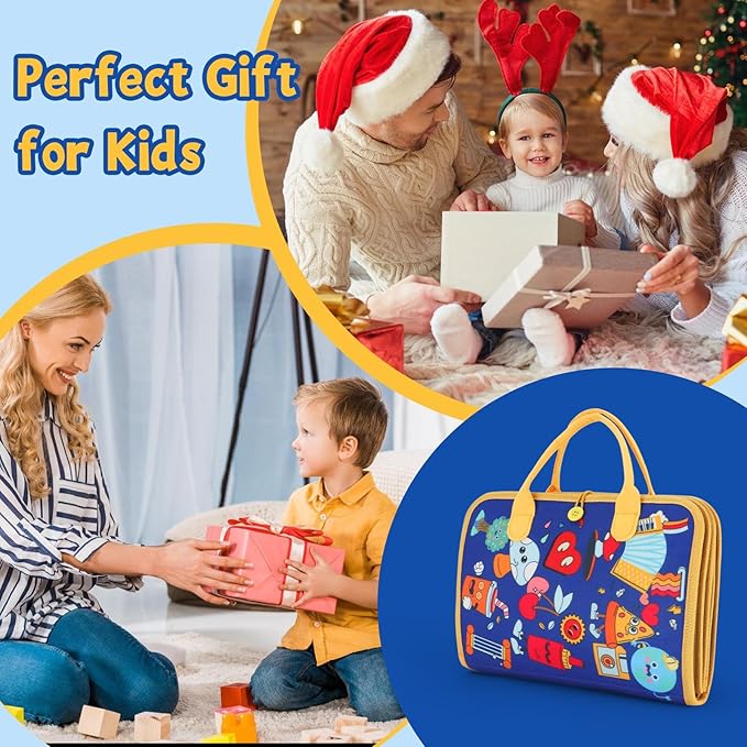 Toddler Toys Montessori Busy Book For Toddler Birthday Gift Educational Sensory Toys With 12 Preschool Learning Activities, Learning Toys For Airplane/Car, Non-Tearable Pages, Gift For Boys Girls