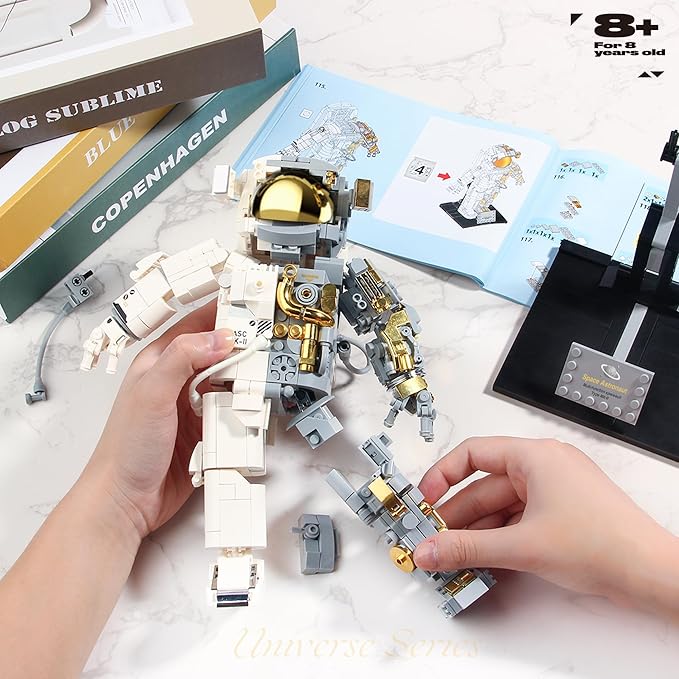 Space Astronaut Building Block for Boy 12+, Astronaut Building Block Set Flexible Space Explorer Toy with Display Stand, Cool Spaceman Building Set for Adults, 966Pcs