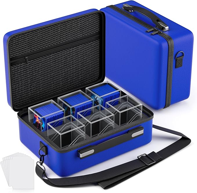 Proijeut Card Deck Box with Portable Case, 6 Pack Clear Commander Deck Box with 6 Dividers, Holds 600+ Double Sleeved Cards, Fit for MTG, YuGiOh, TCG (Blue)