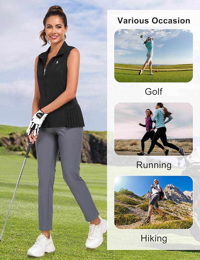 Little Donkey Andy Women's Golf Vest Outerwear | Pleated Hem Sleeveless Athletic Jacket for Running Yoga Tennis