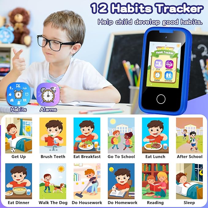 Kids Phone for Boys, Christmas Birthday Gifts for Boy Girl Age 3-10 Kids Toys Cell Phone, 2.8" Touchscreen Toddler Learning Play Toy Phone with Dual Camera, Game, Music Player, 8GB Card Blue