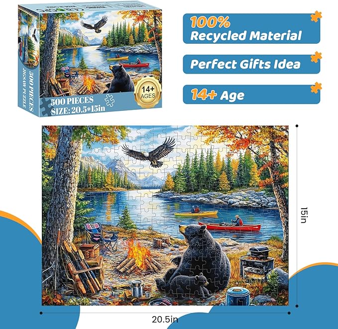 500 Piece Puzzles for Adults,Mother Bear Eagle Large Piece Jigsaw Puzzle for Adults Seniors,Recycled Cardboard Puzzle 500 Piece,Family Activity Great Gift for Family Friends 20.5 * 15 in