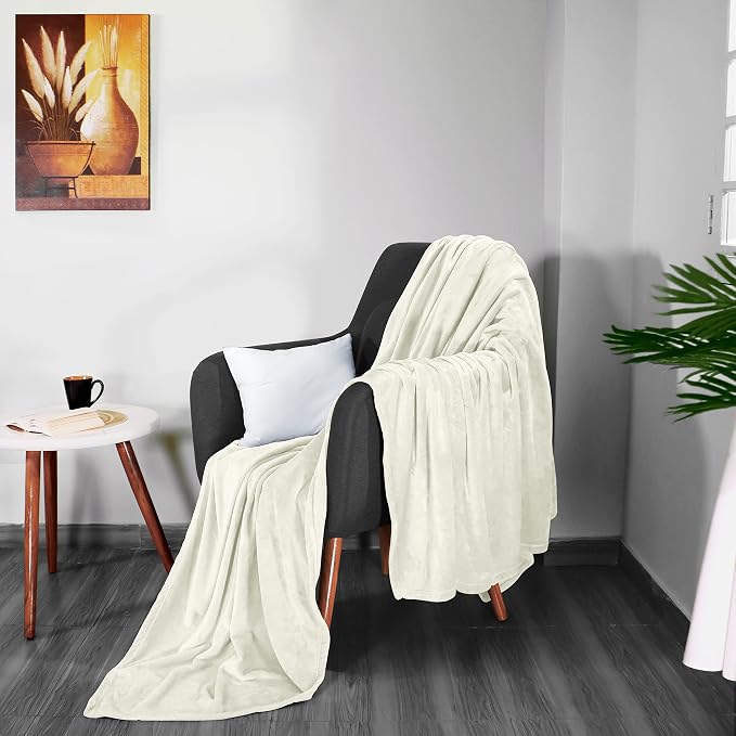 Utopia Bedding Ultra Soft Fleece Bed Blanket King Size Ivory (90x102 Inch) | Microfiber Plush Warm Lightweight Breathable Cozy Blanket Anti-Static, All Season Use, Gift for Women and Men