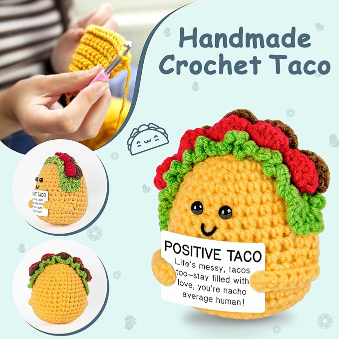 Emotional Support Crochet, Positive Crochet Taco, Encouragement Gifts for Women Men Birthday Christmas Self Care Friends Coworkers Relaxation Gift Desk Home Fall Decor Inspirational Support