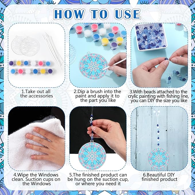 30 Sets Winter Snowflake Suncatchers Window Art Kits, DIY Sun Catchers Bulk Crafts Paint Your Own Window Ornaments for Boys Girls Classroom Party Birthday Activity Home Decor