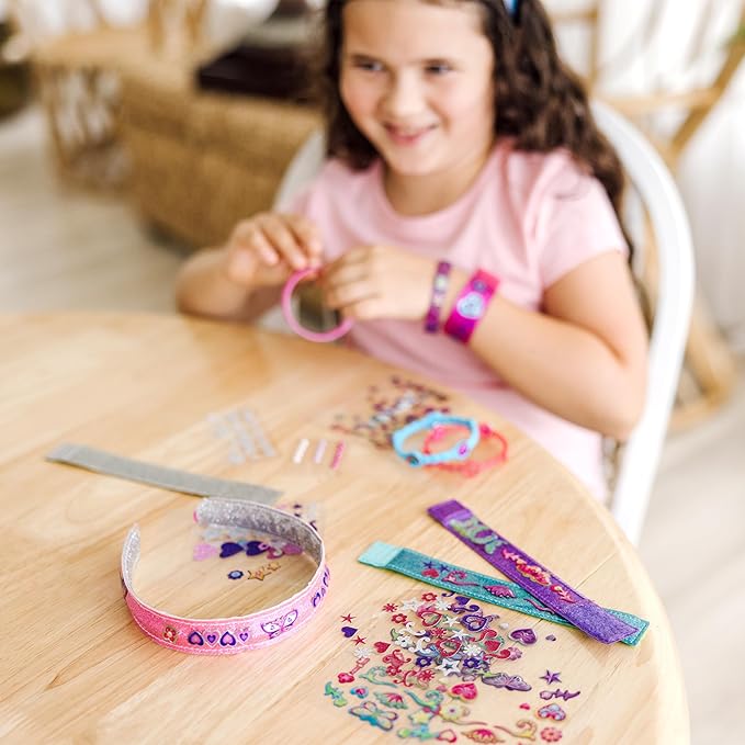 Melissa & Doug Design-Your-Own Jewelry-Making Kits - Bangles, Headbands, and Bracelets DIY Jewelry, Decorate with Stickers, Bracelet and Headband Crafting Set for Kids Ages 4+