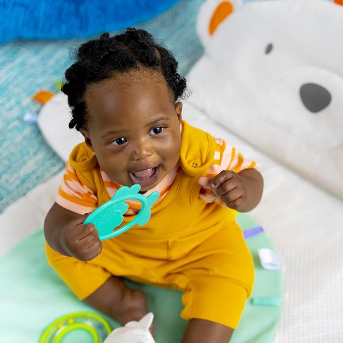 Bright Starts Tummy Time Prop & Play Baby Activity Mat with Support Pillow & Taggies - Polar Bear 35 x 29.5 in., Newborn and up