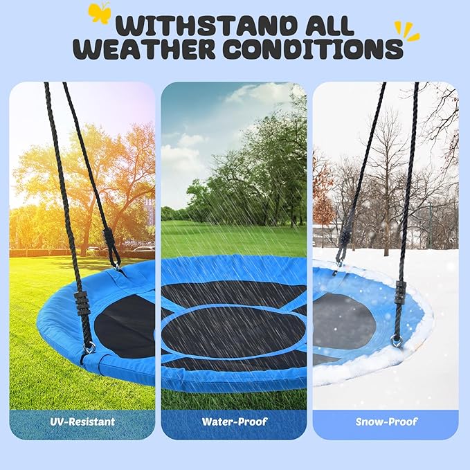 Trekassy 700lb 40 Inch Saucer Tree Swing for Kids Adults Outdoor 900D Oxford Waterproof with 2pcs Tree Hanging Straps, Steel Frame and Adjustable Ropes Blue