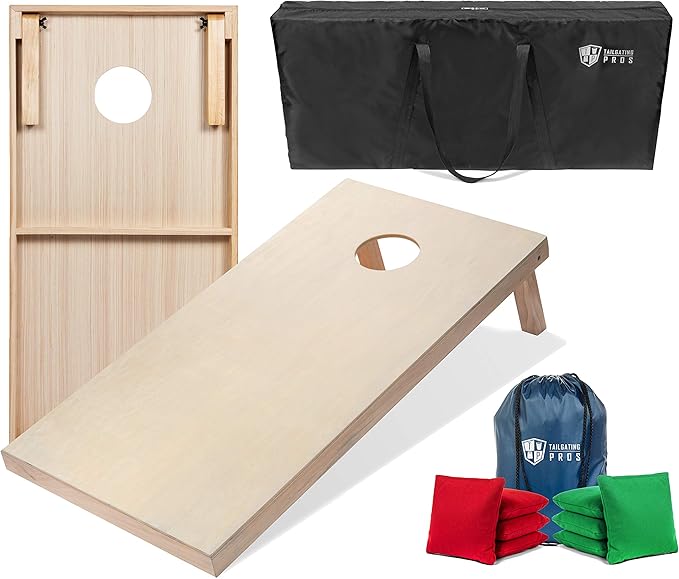 Tailgating Pros Cornhole Boards - 4'x2' & 3'x2' Cornhole Game w/Carrying Case & Set of 8 Corn Hole Bags - 150+ Color Combos! Optional LED Lights