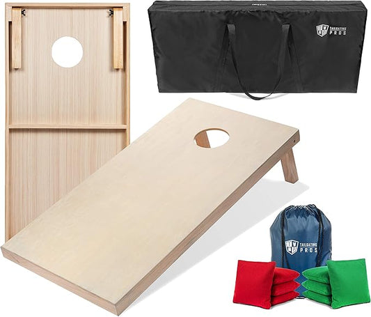 Tailgating Pros Cornhole Boards - 4'x2' & 3'x2' Cornhole Game w/Carrying Case & Set of 8 Corn Hole Bags - 150+ Color Combos! Optional LED Lights