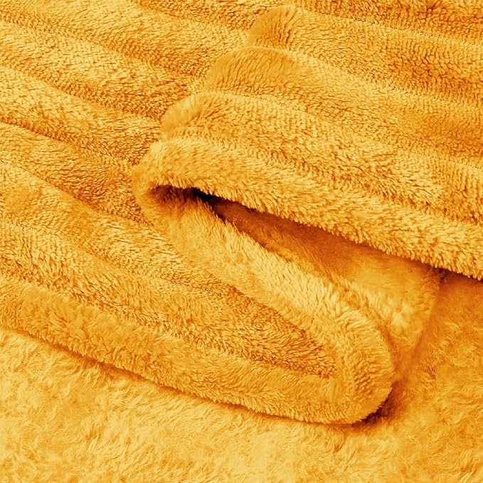 BEDELITE Ribbed Mustard Yellow Fleece Throw Blanket for Couch, 50x60 Inch | Soft Warm Decorative Fluffy Blanket, Cozy Plush Lightweight Fuzzy Throw Blanket for Bed Sofa Home Room Decor, Gift for Women