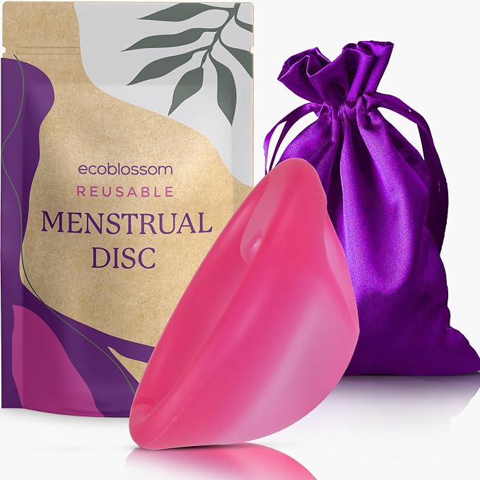 Ecoblossom Reusable Menstrual Disc - Menstrual Cup - Soft Period Disc for Women Designed with Tab, Medical-Grade Silicone Period Cup (Medium - Magenta)