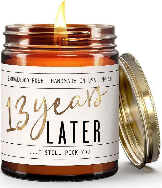 13 Year Anniversary for Her - '13 Year Later' Candle, w/Sandalwood Rose - Infused w/Essential Oils I 13th Anniversary for Her I 50Hr Burn I USA Made