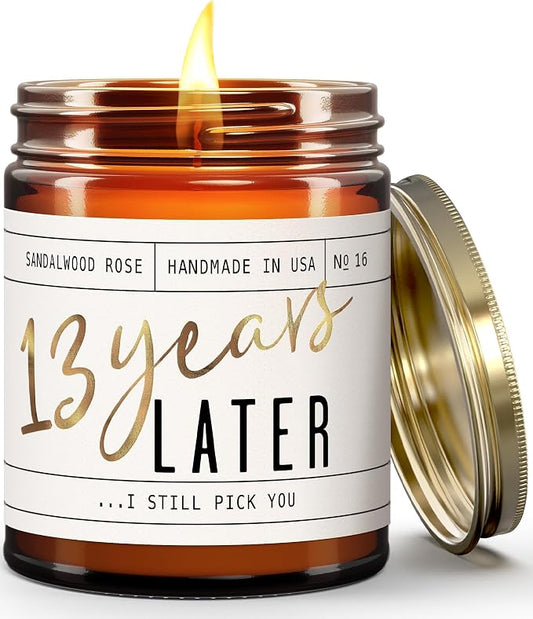 13 Year Anniversary for Her - '13 Year Later' Candle, w/Sandalwood Rose - Infused w/Essential Oils I 13th Anniversary for Her I 50Hr Burn I USA Made