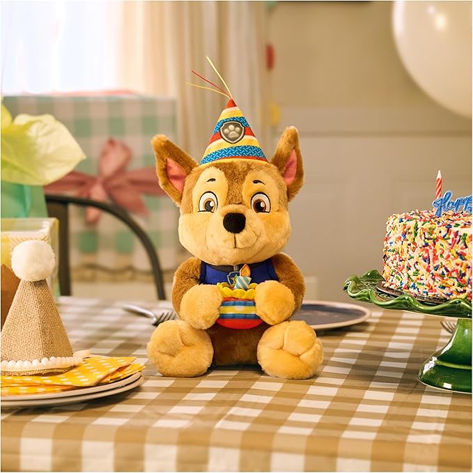 Paw Patrol GUND Birthday Chase Plush, Official Chase Plush Toy, Birthday Stuffed Animal, Sensory Toy for Ages 1 and Up, 9.5”
