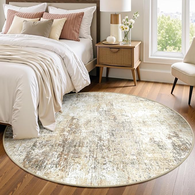RELEANY Washable Area Rugs 4ft Non-Slip Modern Abstract Soft for Living Room Entryway Bedroom Kitchen, Print Pattern, Neutral Brown Gray