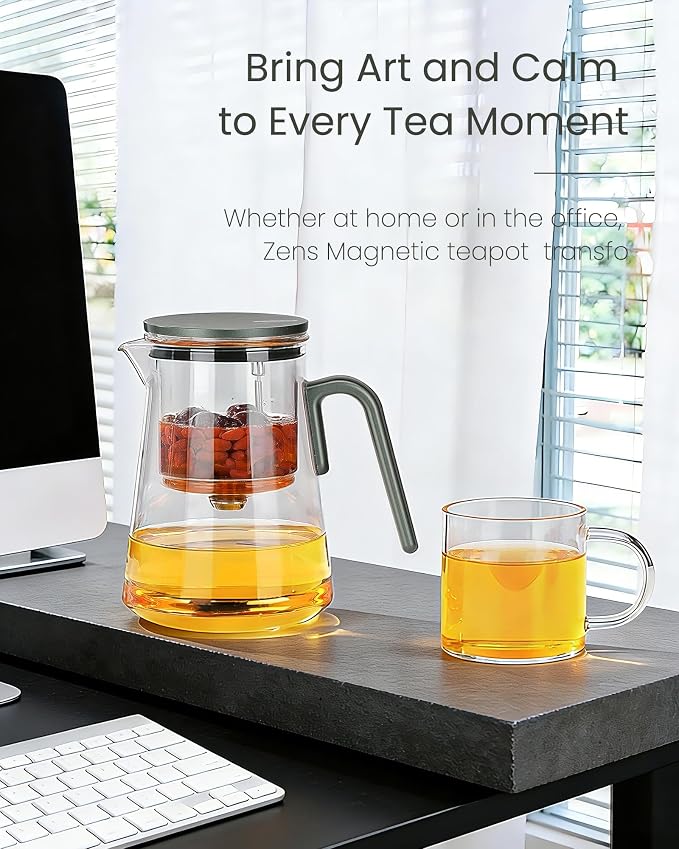 ZENS Magnetic Teapot Set, Enchanted Magic Glass Tea Infuser Pot with 2 Cups for Loose Leaf Tea Steeper, Mess-Free Tea Maker Tea Diffusers for Tea Lovers Ideal Gifts, 34oz (1000 ml)