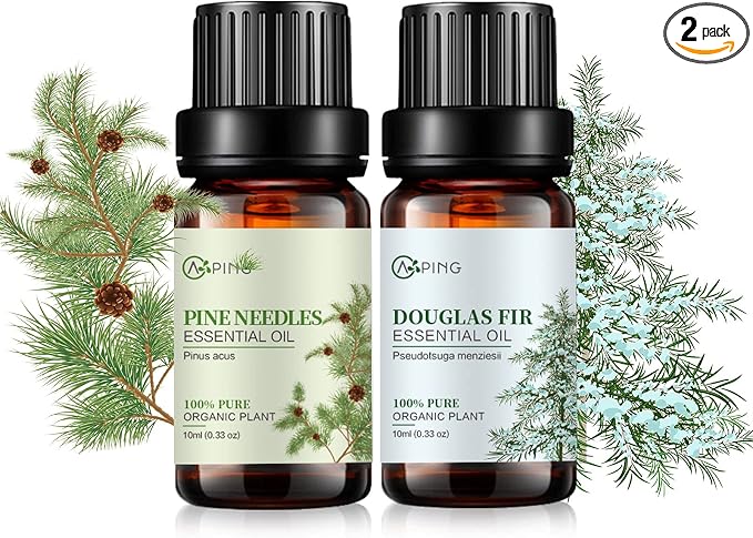 Pine Needles & Douglas Fir Essential Oils - 100% Pure Organic Natural Plant Oils for Diffuser, Aroma, Spa, Massage, Yoga, Perfume, 2x10ML