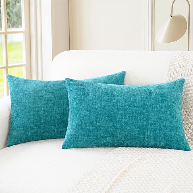 CaliTime Decorative Couch Throw Pillow Covers 20 X 12 Inches Lake Blue | Pack of 2, Cozy Chenille Cushion Cases for Sofa Bed Living Room Farmhouse Home