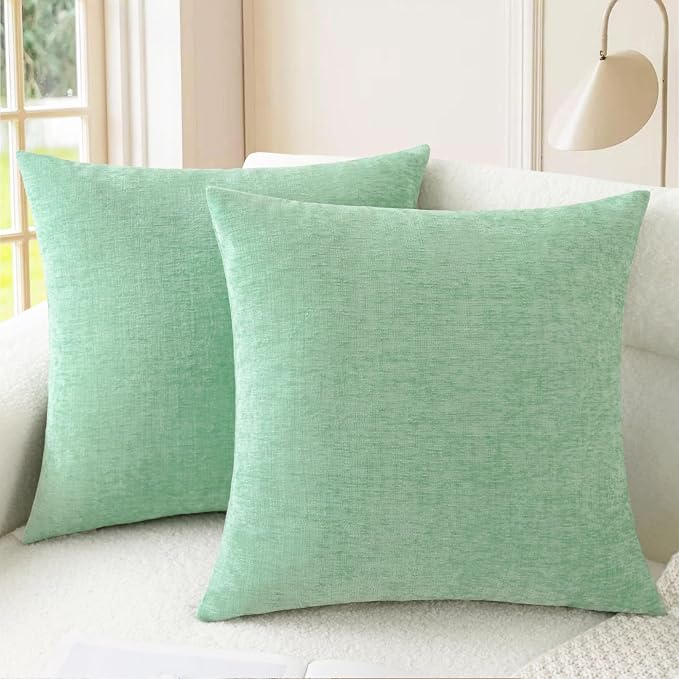 CaliTime Decorative Couch Throw Pillow Covers 16 X 16 Inches Grey Green | Pack of 2, Cozy Chenille Cushion Cases for Sofa Bed Living Room Farmhouse Home