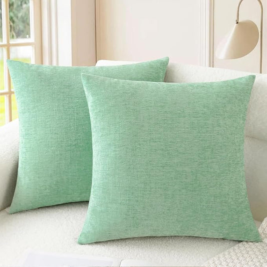 CaliTime Decorative Couch Throw Pillow Covers 16 X 16 Inches Grey Green | Pack of 2, Cozy Chenille Cushion Cases for Sofa Bed Living Room Farmhouse Home