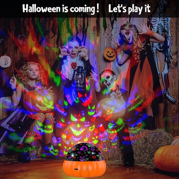 Halloween Pumpkin Night Light Projector for Kids, Star Projector Night Lights with Jack O'Lantern Faces - Starry Theme, 15 Color Changing and 360 Degree Rotation, Halloween Decor and Gift