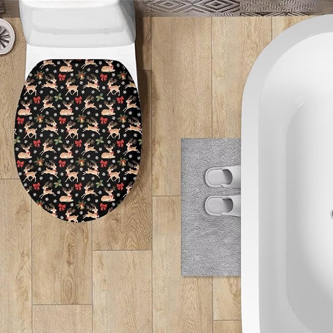 Toilet Seat Cover, Suitable for Most Round and Elongated Toilet Lid, Soft Flannel and Dustproof Toilet Lid Cover-Christmas Deer
