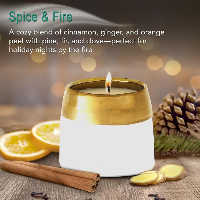 Hyggelight - The Growing Candle, Spice & Fire Scented, 10oz Ceramic Pot, Aromatherapy Candles for Home, 100% Soy, Clara