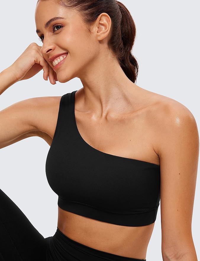 CRZ YOGA Butterluxe One Shoulder Sports Bras for Women - Sleeveless One Strap Low Impact Asymmetrical Workout Yoga Tops