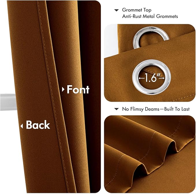 MIULEE Blackout Curtains for Bedroom 2 Panels 40 x 63 Inch Long Gold Brown | Thermal Insulated, Living Room Darkening Grommet Drapes, Noise Reducing, Light Blocking Window Treatments