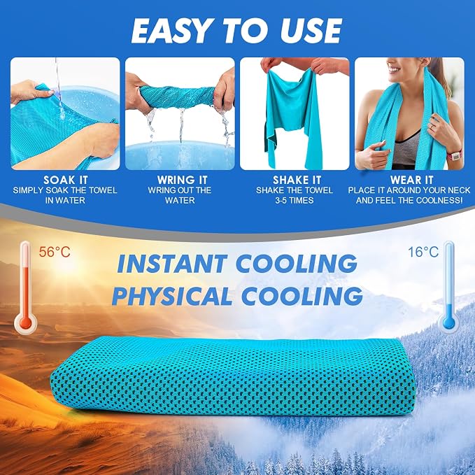 CSITE 20 Pack (47"x12") Cooling Towels for Neck and Face Bulk, Ice Towel for Hot Weather, Soft Breathable Chilly Gym Towels, Microfiber Towel for Work Out, Yoga, Running, Camping & More Activities