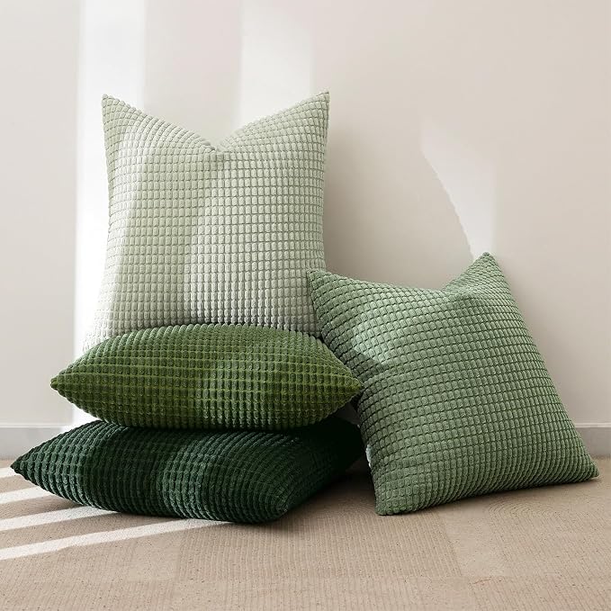 MIULEE Boho Euro Decorative Pillow Covers 22x22 Inch Set of 4 Forest Green | Boho Farmhouse Home Decor, Modern Nordic Throw Pillow Covers, Summer Soft Corduroy for Couch Sofa Bed Living Room