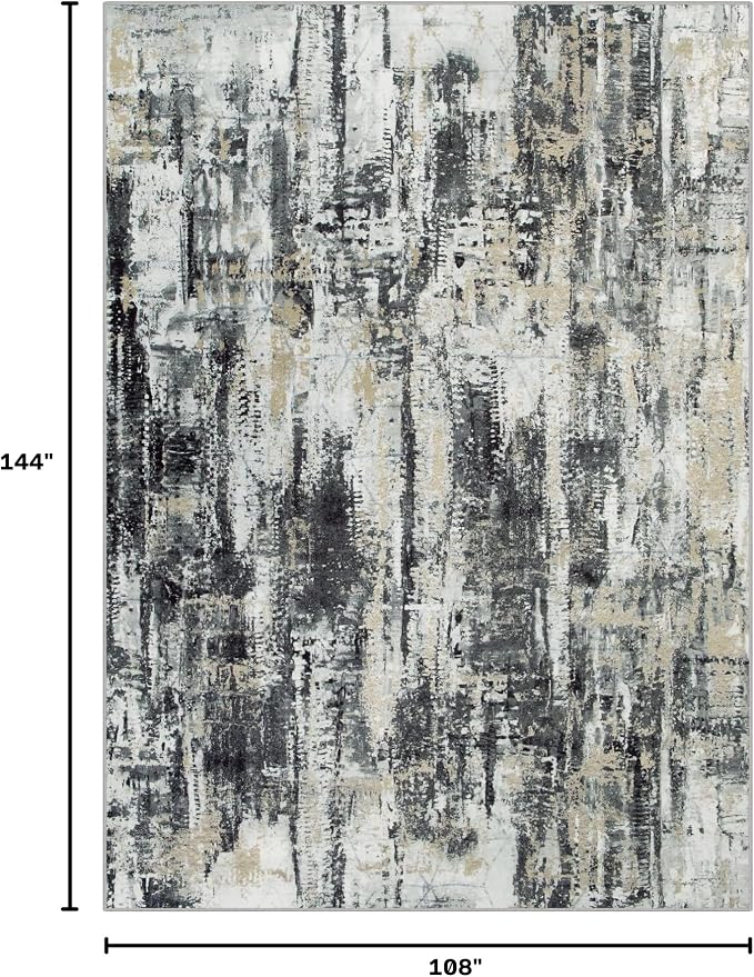 9x12 Area Rugs Washable Rug: Modern Abstract Living Room Rug Soft Anti-Skid Thin Carpet Indoor Floor Non-Shedding Carpets for Bedroom Dining Room Farmhouse Nursery Home Office Black Grey Gold