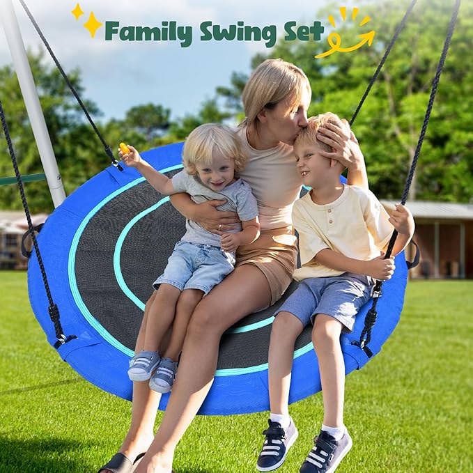 Hapfan 50" Large Saucer Swing with Stand for Kids Outdoor, 6.5 ft Tall 500 lbs Swing Sets for Backyard, Heavy Duty Metal Outdoor Swingset for Adults