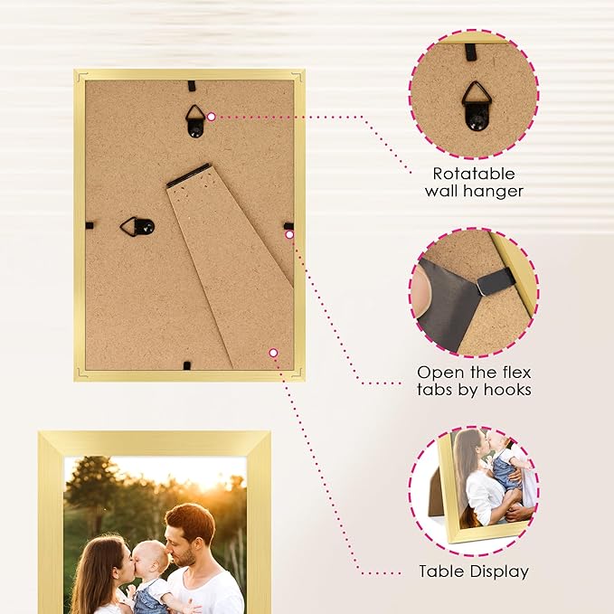 4x6 Picture Frame Set of 2, Gold Picture Frames Collage for Tabletop or Wall Display, Photo Frame 4x6 with HD Plexiglass