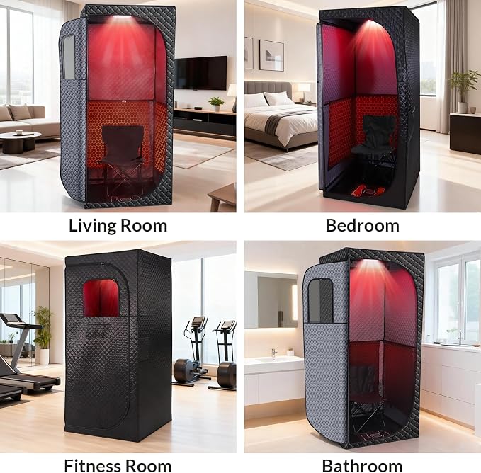 Dry Infrared Sauna, Saunas Box with Red Light Therapy for Relaxation, Detox and Muscle Relief, 9 Levels Home Saunas with Carbon Crystal Heating, Portable Sauna for Home, Bedroom, Living Room