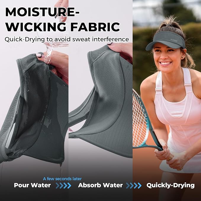 Sukeen Lightweight Sports Sun Visor Hat for Men Women | Packable, breathable, quick-dry, UPF50+ cooling visor hat, stretch fit, for running, tennis, golf, pickleball, softball