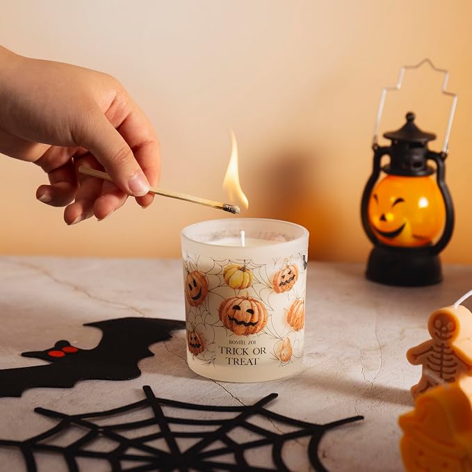 ROMIIE ZOI Scented Fall Candle - Halloween Trick or Treat - 6oz Soy Wax Candle for Autumn, Gift for Her/Him